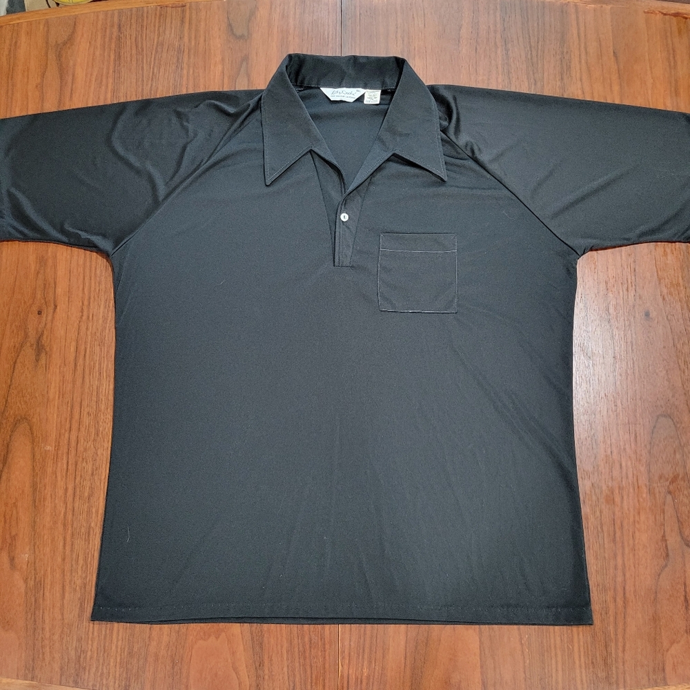 Vintage 70sLilly Dache Black Polo Shirt Single ButtonPocket Chest Single S